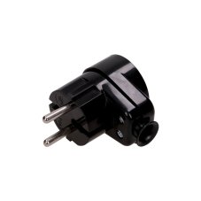 Zástrčka lomená 230V, s průběžnou zásuvkou, černá