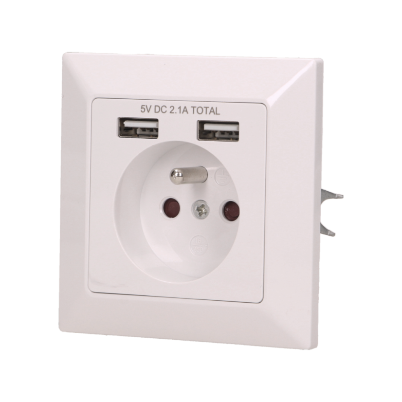 Zásuvka pod omietku, 1x230V, 2x USB nabíjačka 5V