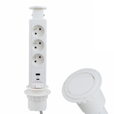 Výsuvná zásuvka, 3x 250V, 2x USB A+C nabíječka, kabel 1.5 m, barva bílá