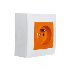Zásuvkový blok nástenný 1x 250V / 16A bez kábla, farba bielo-oranžová