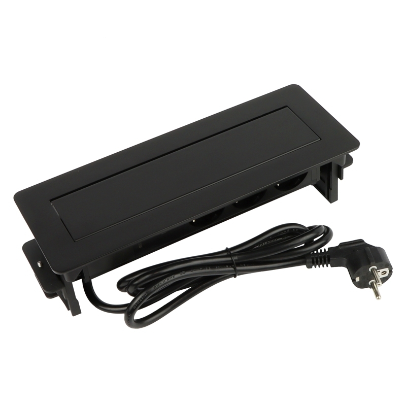 Výklopná zásuvka FLIX BOX,  3x 230 V,  1x USB-A + 1x USB-C, kabel 1,5m, černá