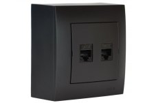Dátová zásuvka nástenná, 2x RJ45 cat.6, bez krytiek proti prachu, farba čierna