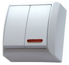 Vypínač (spínač) dvojitý s podsvietením, povrchová montáž, farba biela