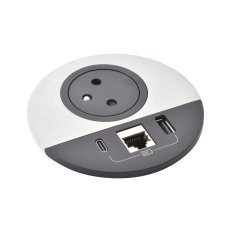 Zapuštěná zásuvka INCARA Disq 80, 1x 250V Surface, 1x USB A+C nabíječka, 1x port RJ45 cat.6, kabel 2m, barva černá-kov