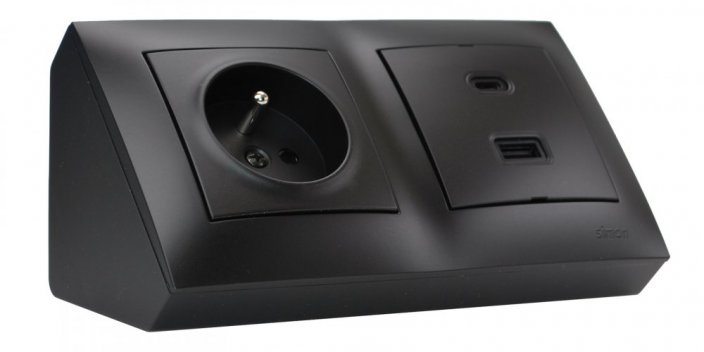 Rohová zásuvka 1x 250V/16A + 2x USB A+C nabíječka 5V/3.1A, barva černá matná, bez kabelu