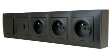 Zásuvkový blok nástenný 3x 250V/16A + 2x USB nabíjačka A/C + 1x vypínač č.1, bez kábla, farba čierna
