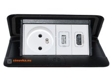 Pop-up blok, 1x zásuvka 230V, 1x HDMI, 1x RJ45, hliník, farba čierná matná, káble 2m