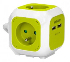 Predlžovací kábel 4x 230V, 2x USB nabíjací, kábel 1.4m, farba limetková