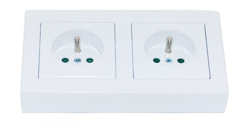 Dvojnásobná rohová zásuvka, 2x 250V, barva bílá lesklá, bez kabelu