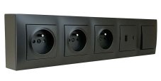 Zásuvkový blok nástenný 3x 250V/16A + 2x USB nabíjačka A/C + 1x vypínač č.1, bez kábla, farba čierna
