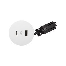 Vestavná stolní USB A+C nabíječka 18W, QC 3.0, průměr 60 mm, napájecí kabel 2m, barva bílá matná