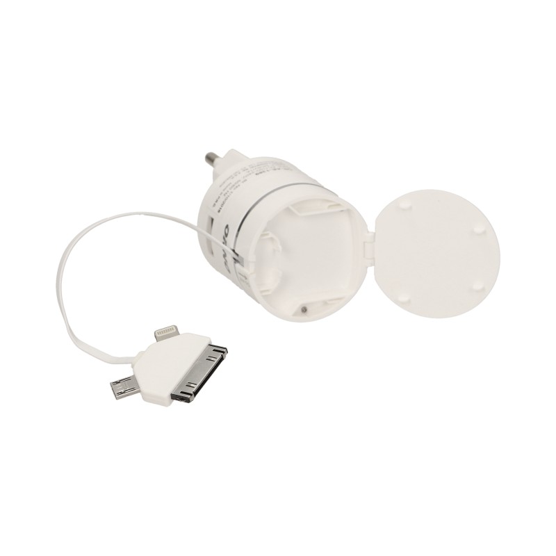 Univerzálna nabíjačka USB pre mobilné telefóny 3v1, navíjací kábel 0.75m, farba biela