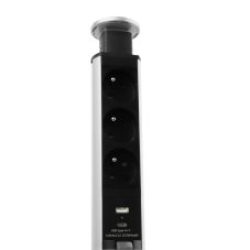 Výsuvná zásuvka, 3x 250V, 2x USB A+C nabíjačka, kábel 1.5 m, farba strieborna