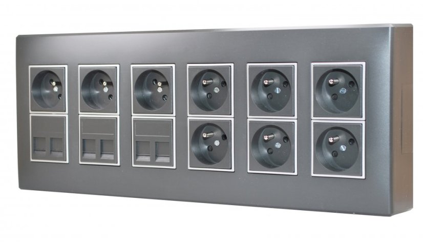 Nástěnný box S500, 9x zásuvka 250V, 6x RJ45 cat.6, barva grafitová
