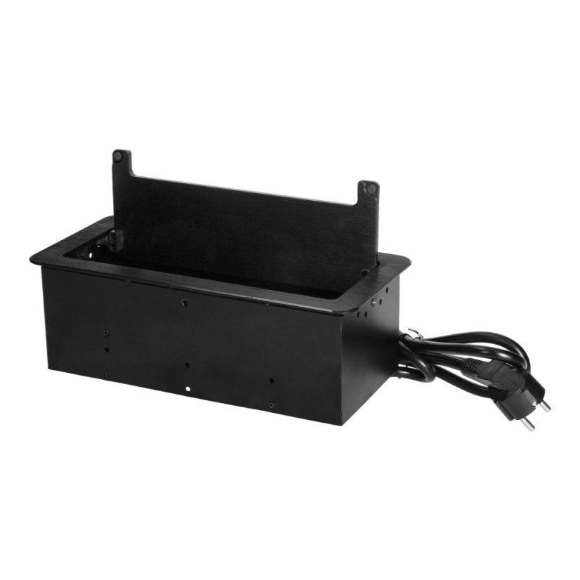 Vestavný zásuvkový blok 2× 230 V, USB-A + USB-C, 2× RJ45 cat.6a, prachový kartáč, barva černá