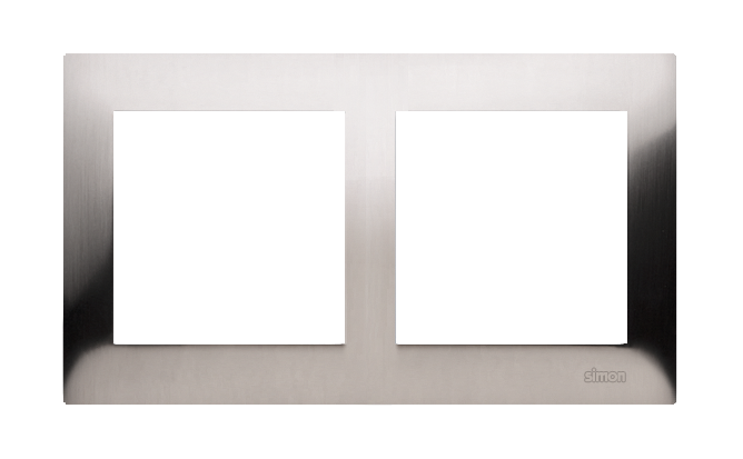 Zásuvka dvojnásobná 250V/16A Simon 54, bezšroubové svorky, rámeček NEREZ, kryty zásuvek v bílé barvě