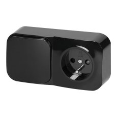 Jednopólový vypínač + zásuvka 230V, nástenná, krytie IP20, ToDo, farba čierna