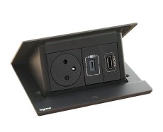 Pop-up blok INCARA 1x zásuvka 250V surface, 1x nabíječka USB-C, 1x HDMI 2.0 + montážní rám, barva černá, kabel 2m