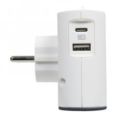 Extra plochá rozbočka, 2x boční zásuvka 230V (2 x 2P / 6 A), 2x nabíjecí USB A+C, s držákem smartphonu – barva bílá a tmavě šedá