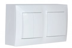 Nástěnný blok s vypínači - 1x vypínač ř.6 (schodišťový) + 1x dvojitý vypínač ř.5 (lustrák), IP20, barva bílá
