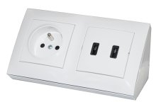 Rohová zásuvka 1x 250V/16A + 2x USB nabíječka, barva bílá lesklá, bez kabelu