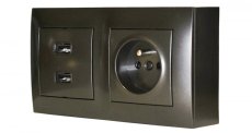 Zásuvkový blok nástěnný 1x 250V/16A + 2x USB nabíječka, barva antracitová metalíza, bez kabelu