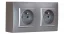 Nástěnný zásuvkový blok, 2x 250V/16A, šedé metalizované barvy se stříbrným matným ozdobným rámem, bez kabelu