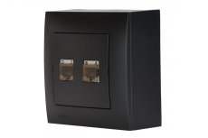 Dátová zásuvka nástenná, 2x RJ45 cat.6, tienené, protiprachové krytky, farba čierna