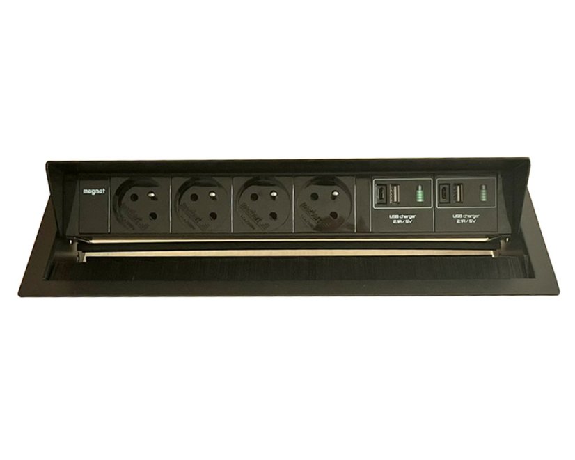 Výklopná zásuvka MAGNAT-BOX 4× 230 V + 2× USB-A a USB-C, barva černá, kabel 2m