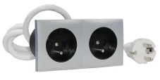 Zásuvkový blok zapuštěný ve stříbrné barvě, 2x zásuvka 230V, kabel 1.5m