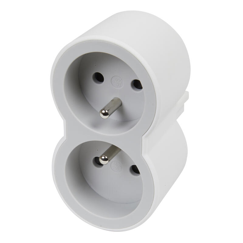 Rozdvojka 2x 2P+E, 16A, 3680W, clonky - barva světle šedá - bílá