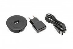 Čierna vstavaná bezdrôtová indukčná nabíjačka s USB portom + napájací zdroj