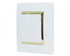Vypínač sériový "lustrák", řazení č.5, 10AX 250V v rámečku pod omítku, bílé barvy se zlatým ozdobným rámem