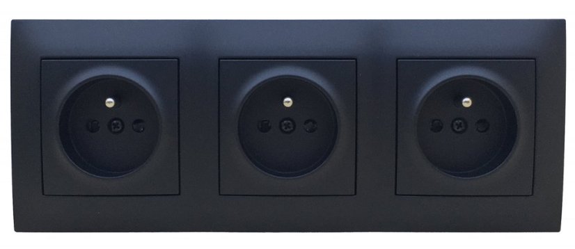 Zásuvkový blok nástěnný 3x 250V/16A s clonkami, bez kabelu, černá matná