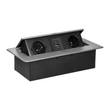 Výklopný zásuvkový blok s frézovaným krytem, 2x zásuvka 230V, 2x USB A+C nabíječka 5V / 3.6A , bez kabelu, barva stříbrná