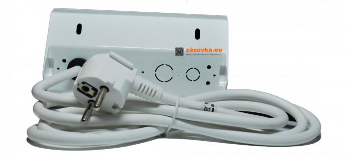 Rohová zásuvka 2x 250V/16A v bílé lesklé barvě a přívodním kabelem 2m s vidlicí