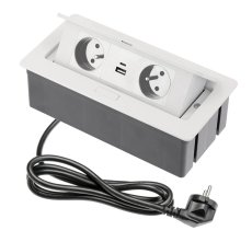 Výklopná zásuvka 2x 230V, 2x USB A+C nabíjecí 15W, barva bílá, kabel o délce 1.5m