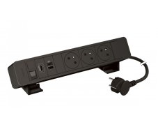 Stolní blok On Desk, 3x zásuvka 230V, 1x nabíječka USB A+C 15W, 1x port RJ45, cat.6, 1x HDMI, kabel 2m, barva černá