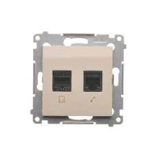 Dátová zásuvka RJ45 cat. 5e + telefónna RJ12 (zariadenie s krytom), Simon 54, farba krémová