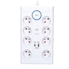 Prepäťová ochrana, 8x zásuvka 230V, USB A+C nabíjačka 5V/3.4A, kábel 2m, farba biela