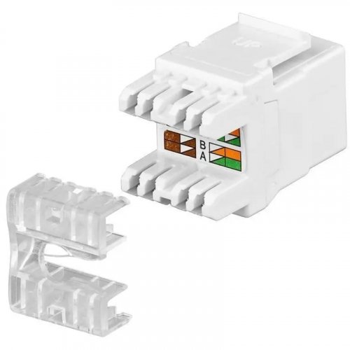 Rohová zásuvka 1x 250V/16A + 2x port RJ45, cat.5e (bez krytek proti prachu), barva bílá lesklá, bez kabelu