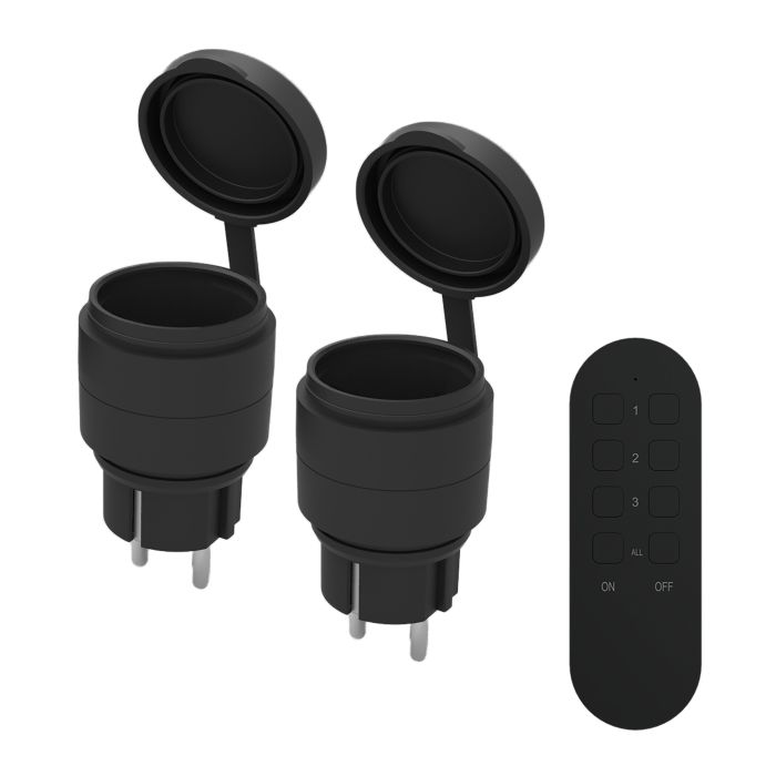 Bezdrátová zásuvka MINI s dálkovým ovládáním, 2+1, 2300W, IP44 (venkovní), barva černá