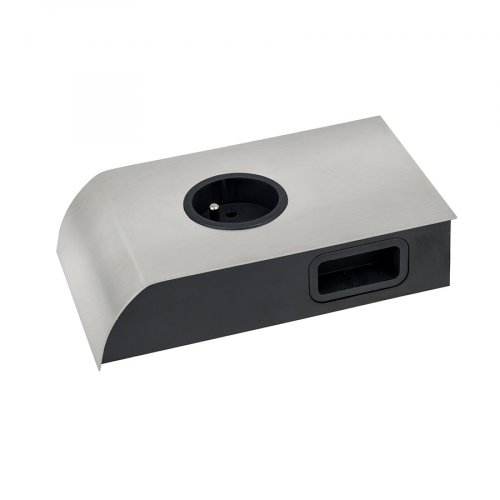 Zásuvkový box 1x 230V + 2x 230V (plochá) + 2x USB-A nabíjací, kábel 2m, povrch škrabaná oceľ