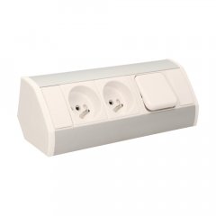 Rohový zásuvkový blok, 2x zásuvka 230 s vypínačem, bílo-stříbrná barva