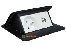 Pop-up blok, 1x zásuvka 230V, 1x dvojitá nabíjačka USB-A + USB-C, 5V/3A, farba čierna matná, kábel 2m