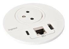 Zapustená zásuvka INCARA Disq 80, 1x 250V Surface, 1x USB A + C nabíjačka, 1x port RJ45 cat.6, kábel 2m, farba biela