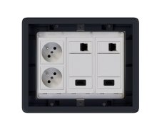 Podlahová zásuvka 2x 250V/16A (zásuvka biela), 2x RJ45 cat.6, 2x HDMI, plné veko, farba boxu grafitová, s puzdrom pre liate podlahy