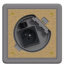 Podlahová mosadzná zásuvka 1x 250V + 1xRJ45, manuálny zámok, IP66, 16x16 cm, pre zvýšené podlahy