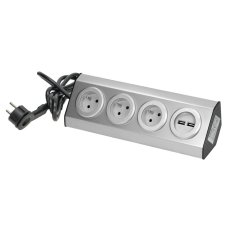 Nerezový rohový blok 3x 230V s 2x USB nabíječkou a kabelem 1.5m
