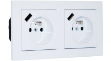 Zásuvky v rámečku pod omítku, 2x 230V/16A + 2x USB nabíječka, barva bílá